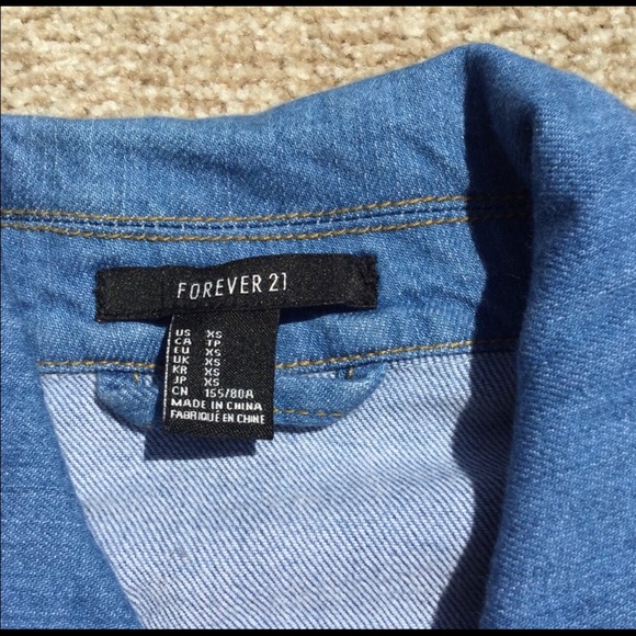 Forever 21 Blue Denim Jacket with Leather Sleeves - Picture 5 of 5